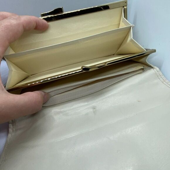 Authentic Hanae Mori Luxury Ivory Fabric & Leather Long Bifold Clutch Wallet - Picture 9 of 9